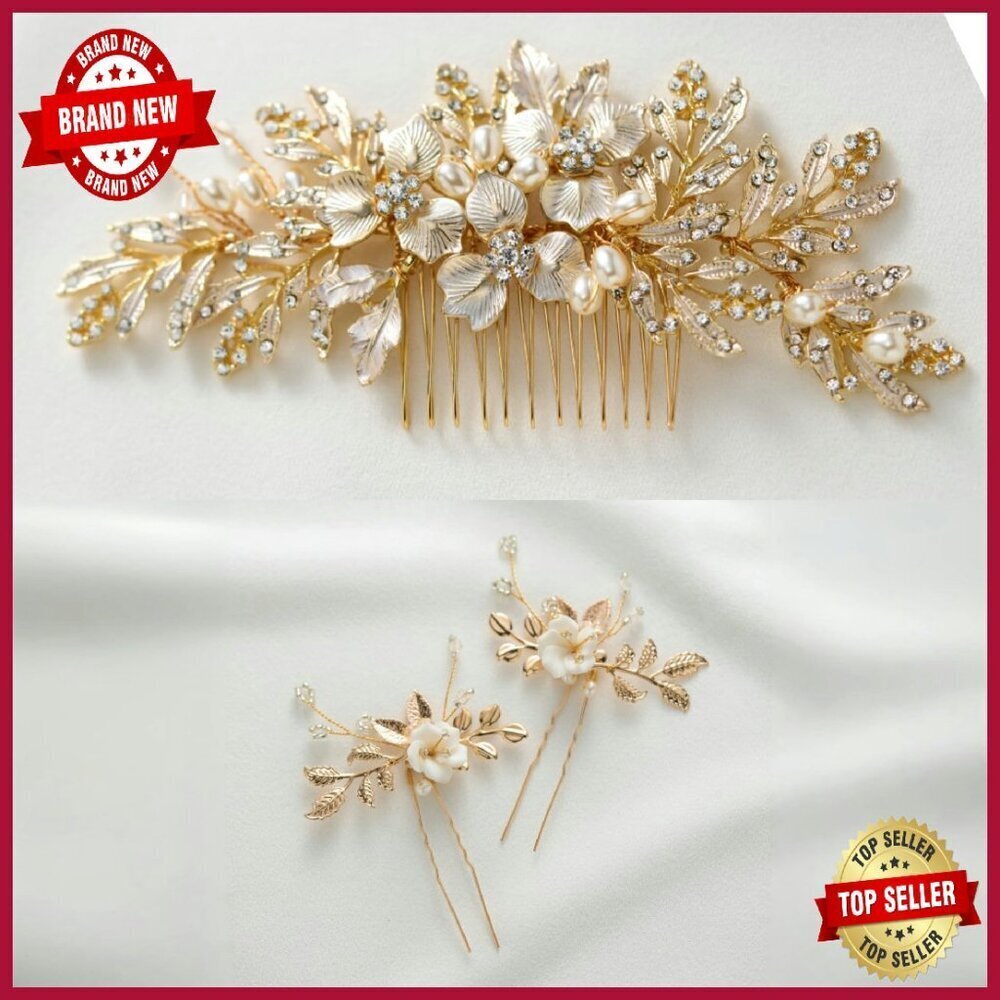 Handmade Wedding Hair Comb Set 2Pcs Ceramic Flower Bridal Accessories